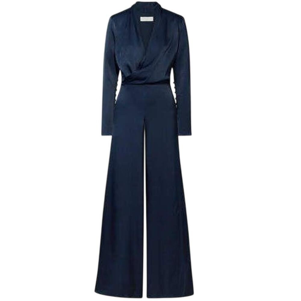 NWT Les Heroines Vanessa Cocchiaro Tina Wrap-Effect Satin Jumpsuit (FR 40 US 8)